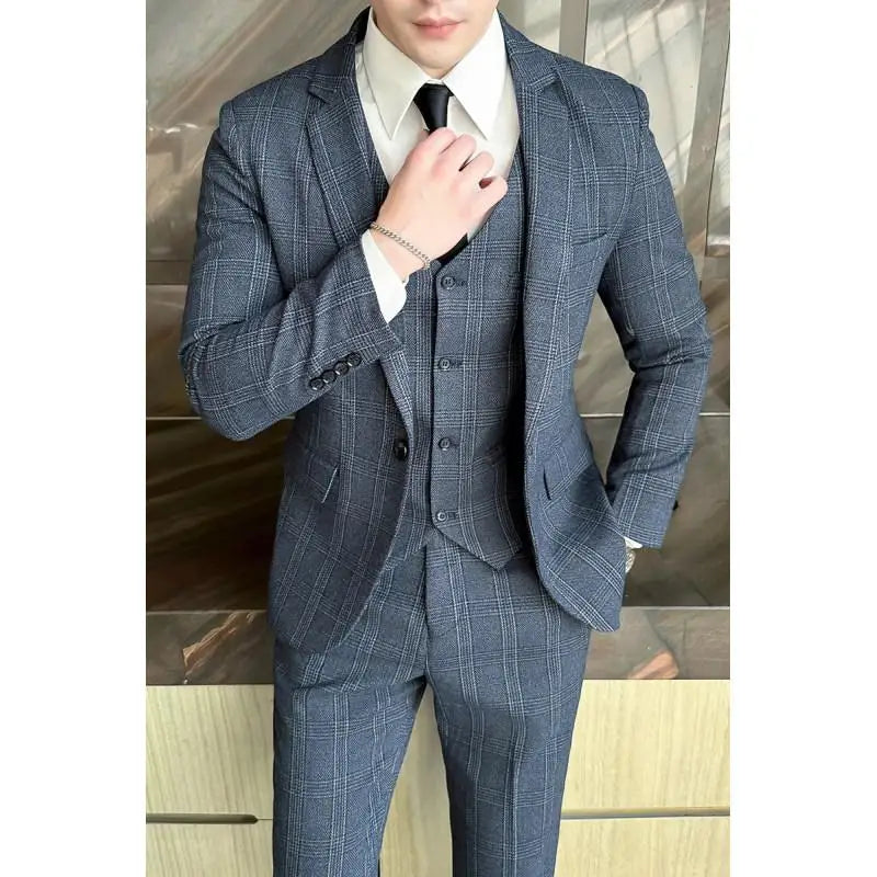 (Suit + Vest + Trousers) Quality Suit Suit Male Three-piece Korean Version of Fashion Handsome Slim Business Casual Wedding Suit