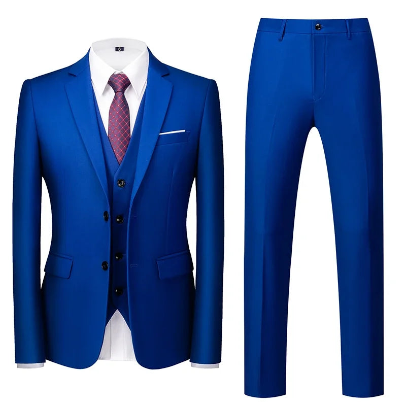 purple men's suit suit, suit and vest plus pants, fashionable and casual two-button three-piece suit,16colors , Asian Size M-6XL