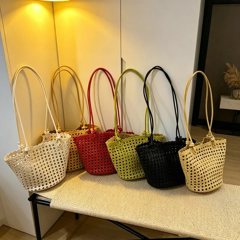 Women's handbag shoulder bag，2026New fashionable and trendy versatile niche hollow woven bag, vegetable basket bag, hand-held un