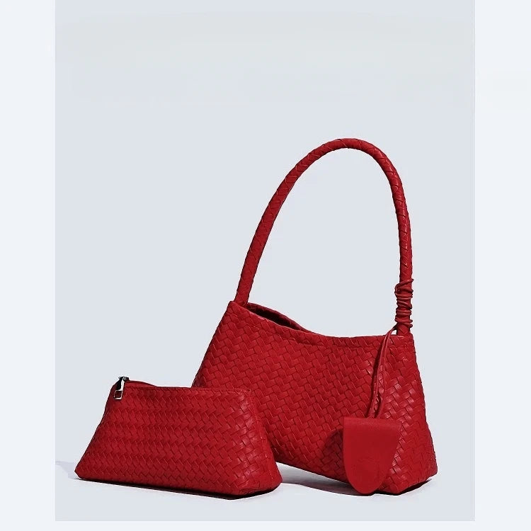 Women's hand-woven handbag2026New trendy fashion niche underarm bag, simple shoulder bag, bucket bag, mother-daughter bag