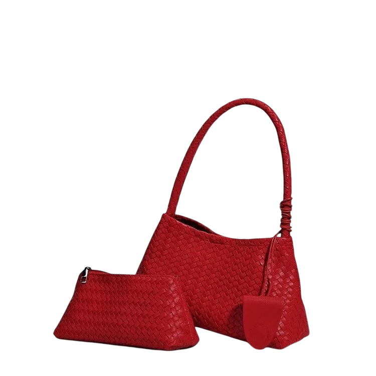 Womens Hand Woven Handbag2026New Trendy Fashion Niche Underarm Bag Simple Shoulder Bag Bucket Bag Mother Daughter Bag