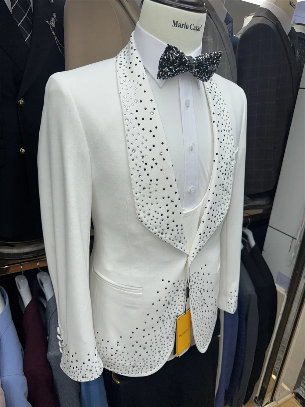 Luxurious Fashionable Men's Suit Heavy Beaded Party Celebrity Groom Wear Decent Jacket Vest Pants Set Four Seasons On Sale