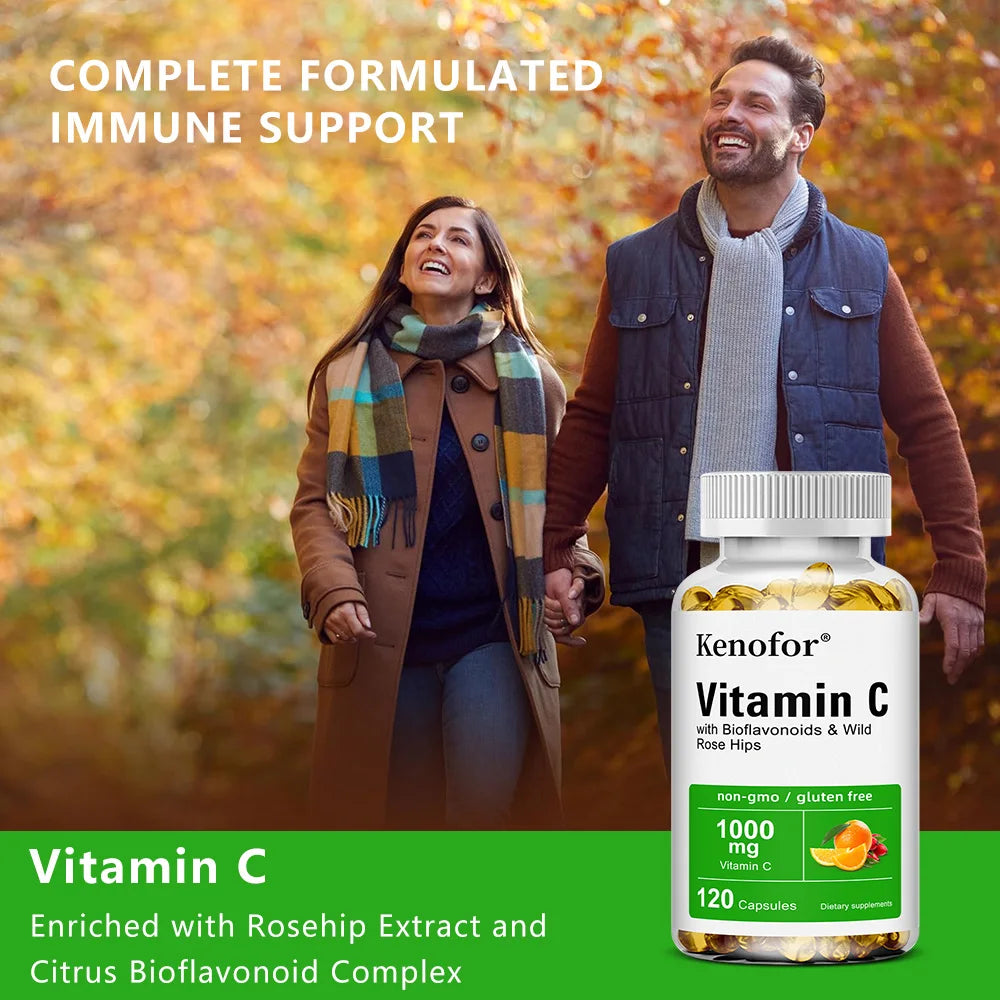 Vitamin C 1000mg - with Bioflavonoids & Wild Rose Hips,Supports Skin Health,Antioxidant,Immune System Health,120 Capsules