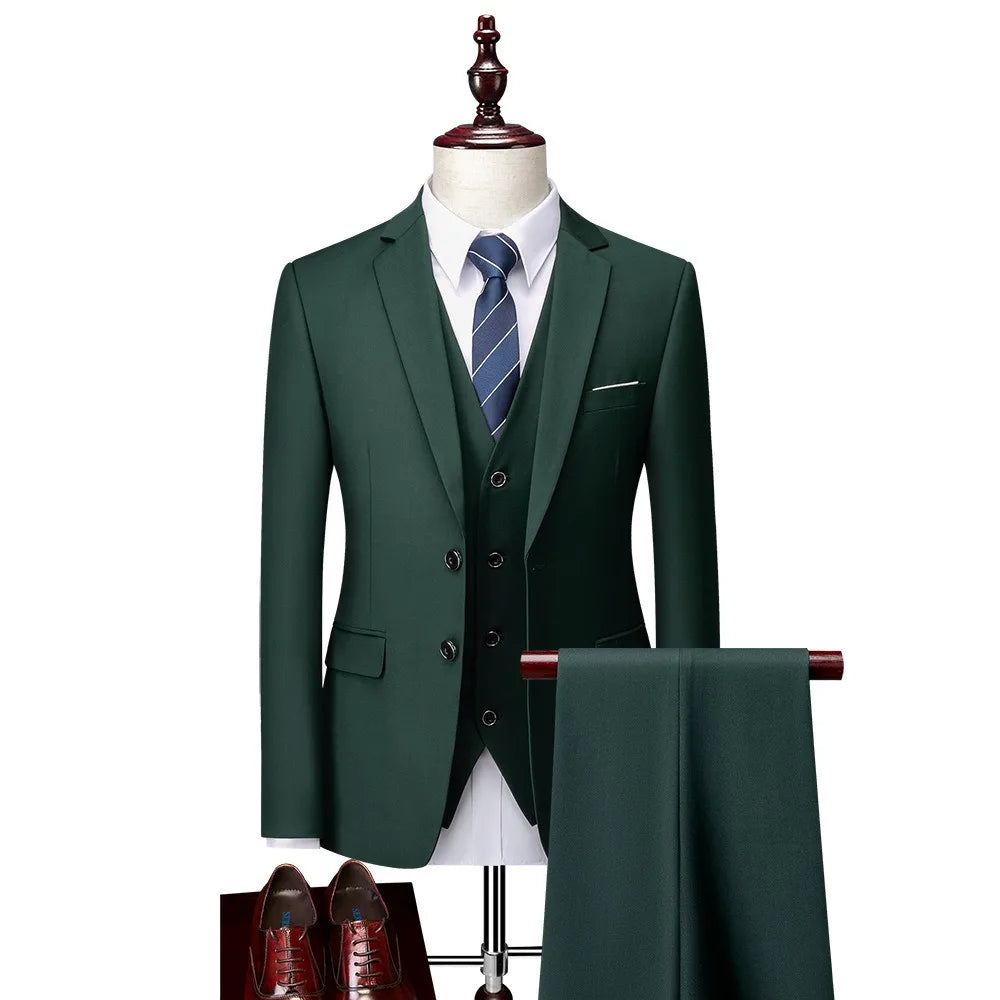 Men 3pcs/set Suits Slim Fit 2 Buttons Blazer Formal Business Jackets Korean Style Suit Vest Groom Wedding Prom Dinner Waistcoats
