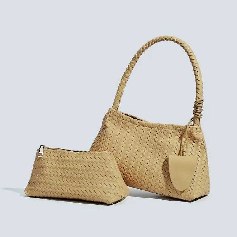 Women's hand-woven handbag2026New trendy fashion niche underarm bag, simple shoulder bag, bucket bag, mother-daughter bag