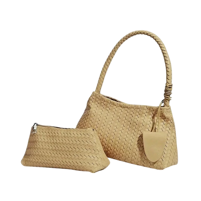 Womens Hand Woven Handbag2026New Trendy Fashion Niche Underarm Bag Simple Shoulder Bag Bucket Bag Mother Daughter Bag