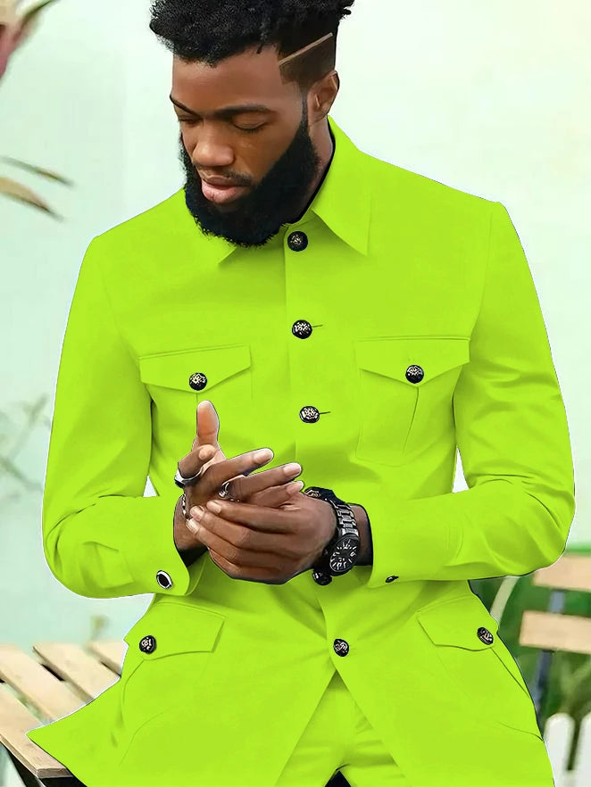 Suits for Men 2 Piece Fashion Stand Collar Single Breasted Suit Solid Color Wedding Tuxedo Business Casual Suit (Jacket+Pants)