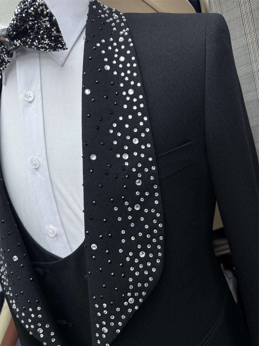 Luxurious Fashionable Men's Suit Heavy Beaded Party Celebrity Groom Wear Decent Jacket Vest Pants Set Four Seasons On Sale