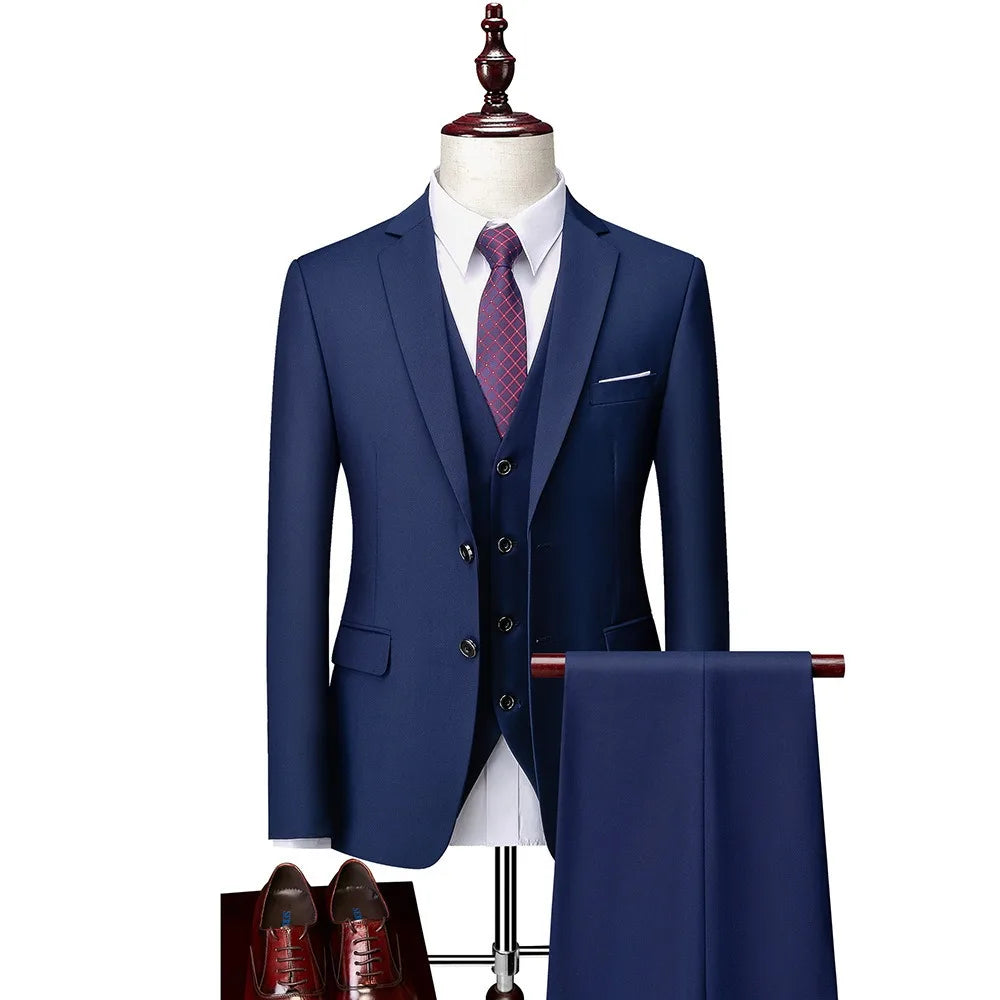 Men 3pcs/set Suits Slim Fit 2 Buttons Blazer Formal Business Jackets Korean Style Suit Vest Groom Wedding Prom Dinner Waistcoats