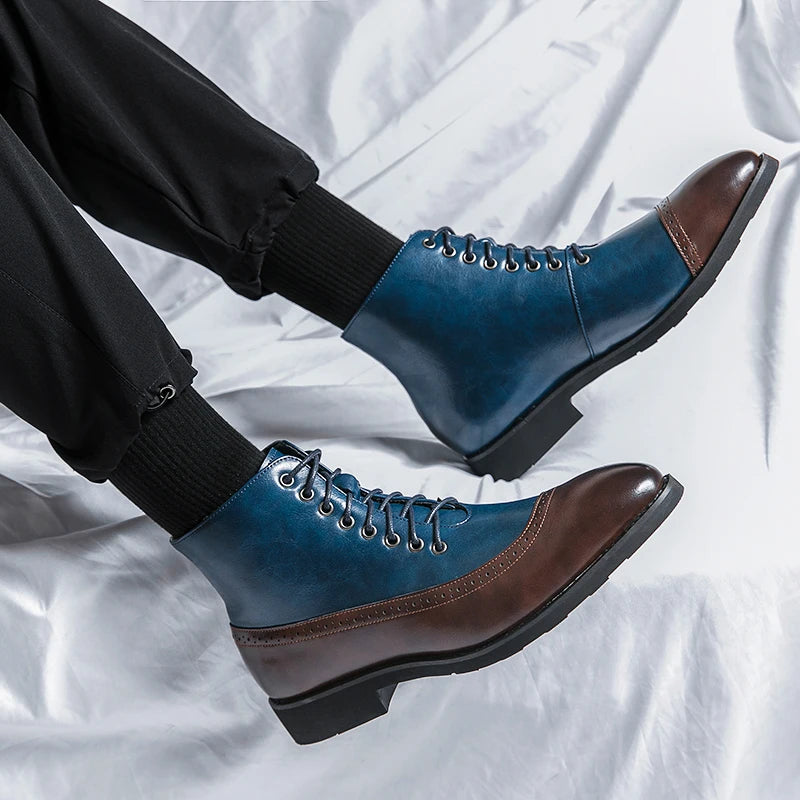 Winter Trend High Top Workwear Shoes Tips Thick Soles for Men's Business Dress Shoes British Style Men's Leather Ankle Boots