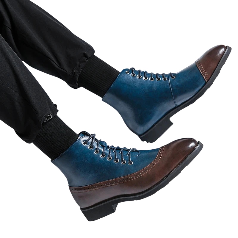 Winter Trend High Top Workwear Shoes Tips Thick Soles For Mens Business Dress Shoes British Style Mens Leather Ankle Boots