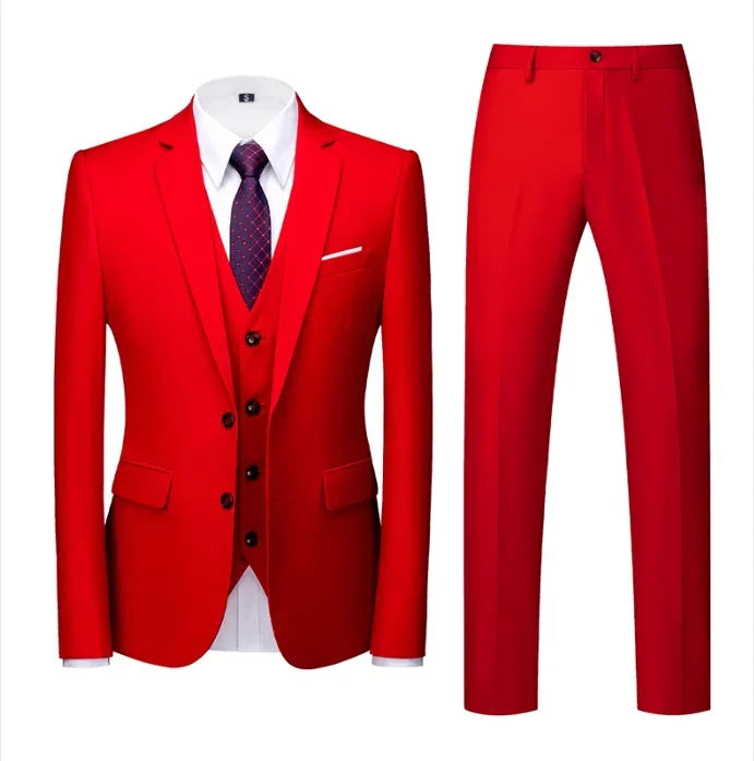 purple men's suit suit, suit and vest plus pants, fashionable and casual two-button three-piece suit,16colors , Asian Size M-6XL