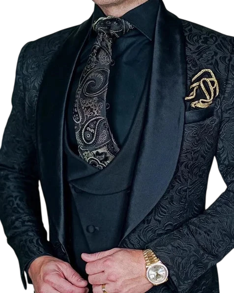 Mens Wedding Suit 2023 Italian Design Custom Black Smoking Tuxedo Jacket 3 Piece Set Coat Vest Pants Mens Groom Terno Suit
