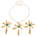 Womens Jewelry Set Exaggerated Metal Flower Center With Green Enamel Craftsmanship Earrings And Necklace Set Suitable For Daily Wear And Vacation