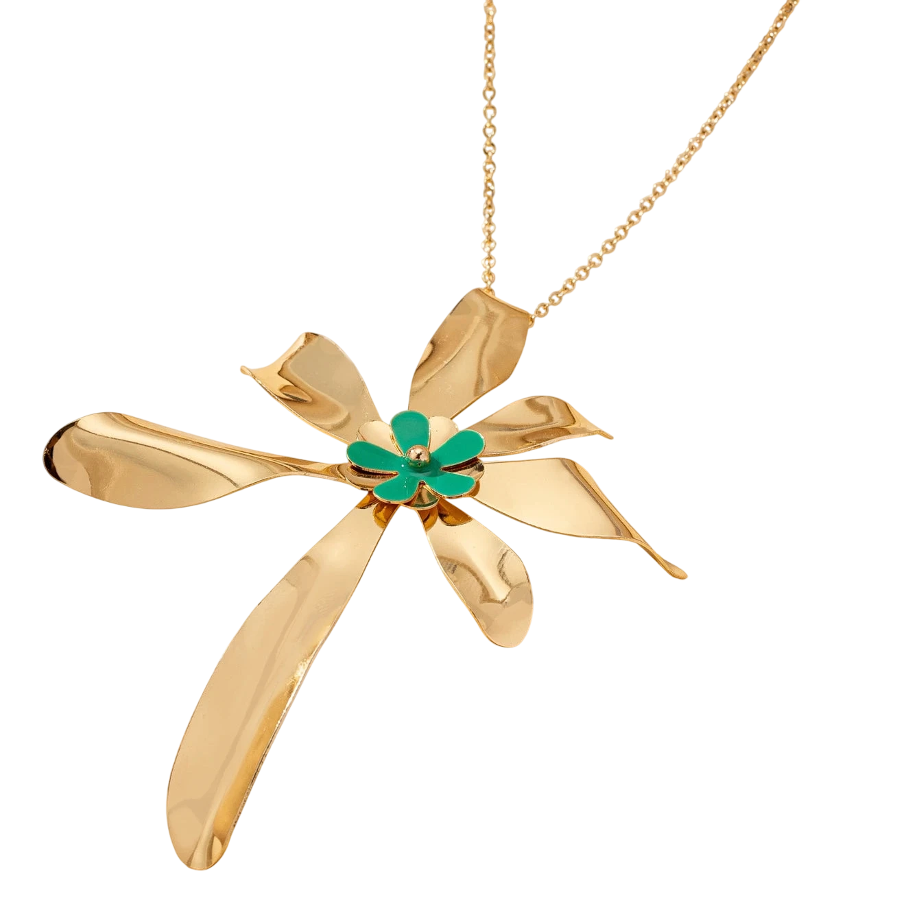 Womens Jewelry Set Exaggerated Metal Flower Center With Green Enamel Craftsmanship Earrings And Necklace Set Suitable For Daily Wear And Vacation