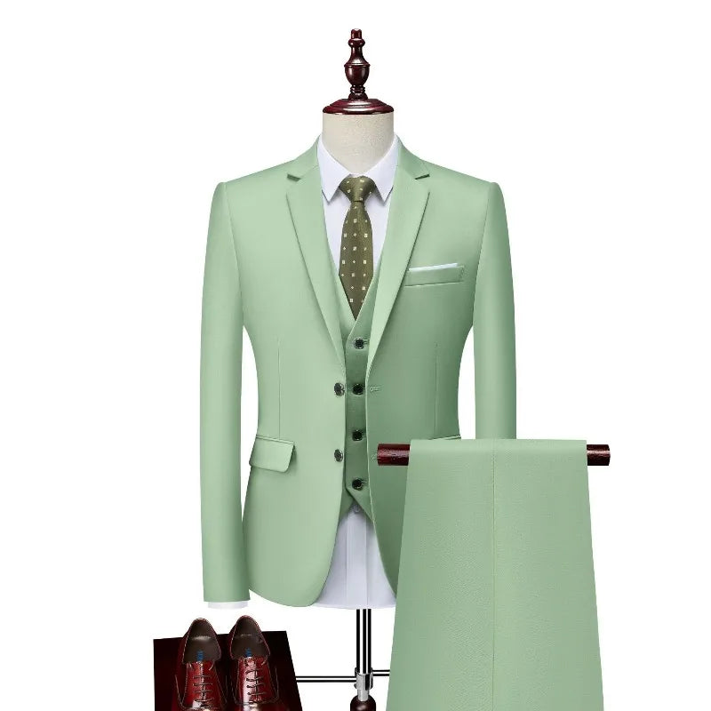 Men 3pcs/set Suits Slim Fit 2 Buttons Blazer Formal Business Jackets Korean Style Suit Vest Groom Wedding Prom Dinner Waistcoats