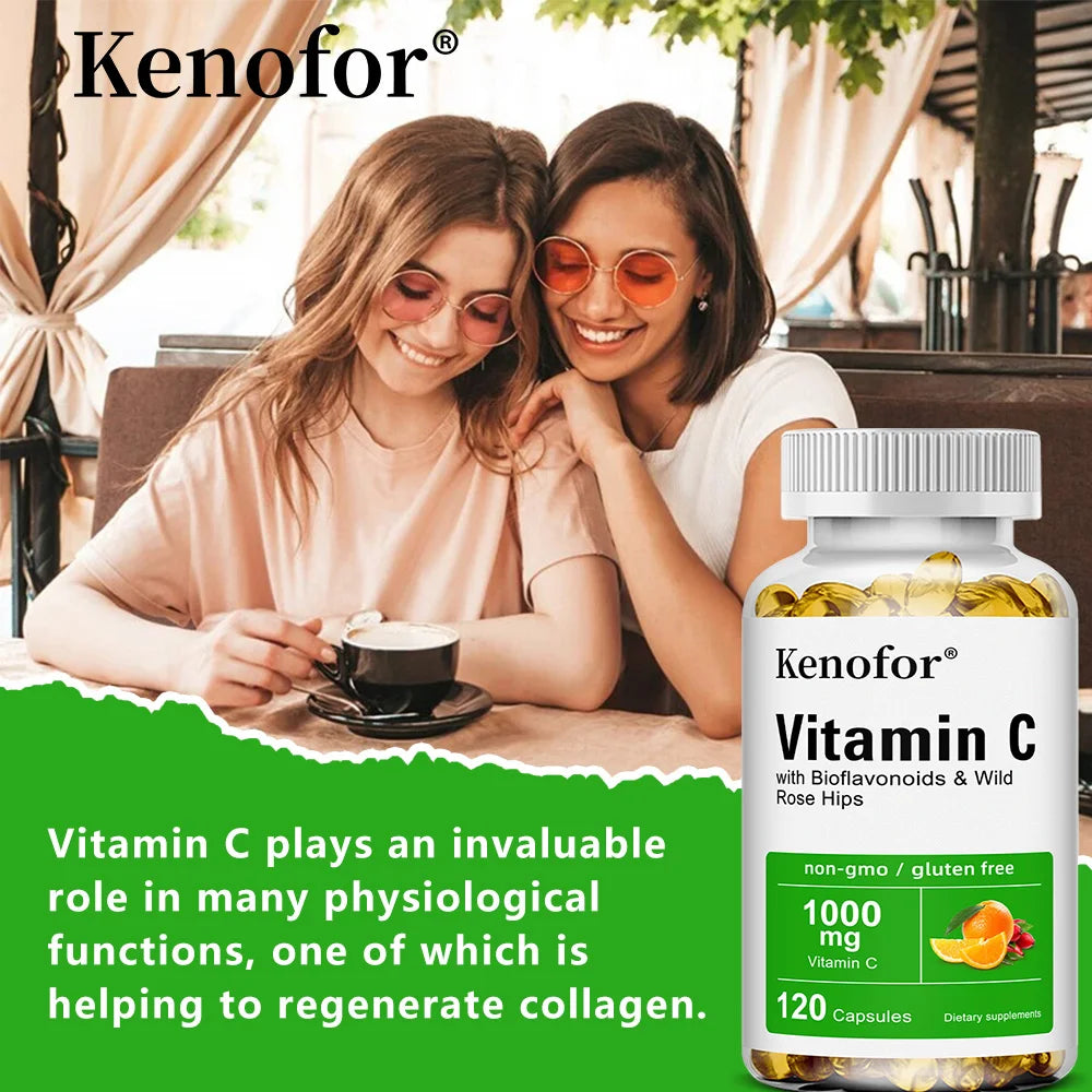 Vitamin C 1000mg - with Bioflavonoids & Wild Rose Hips,Supports Skin Health,Antioxidant,Immune System Health,120 Capsules