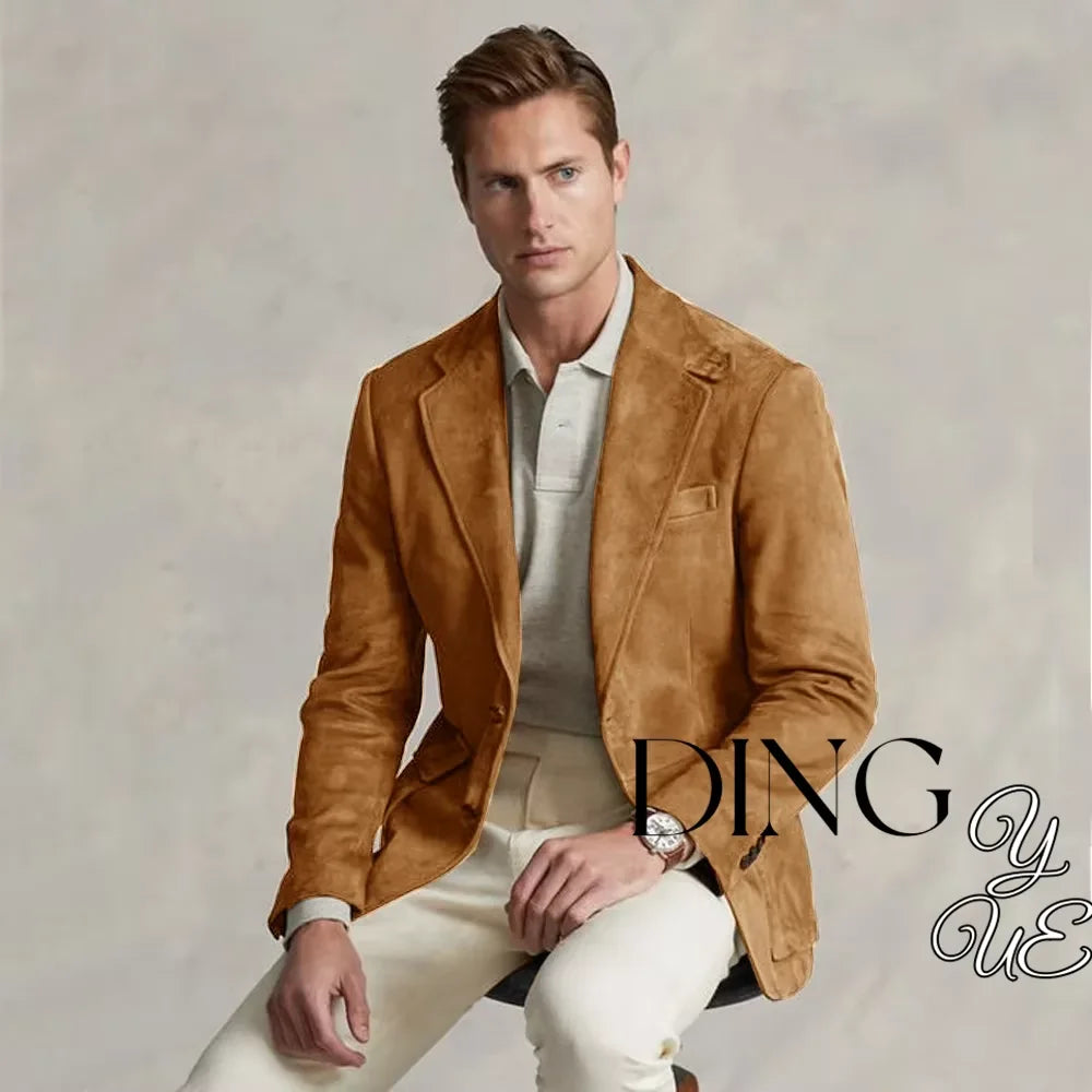 Men's Suit Suede Jacket Single Breasted Casual Suede Coat Casual Men Luxury Costume Jacket Wedding chaquetas hombre formal