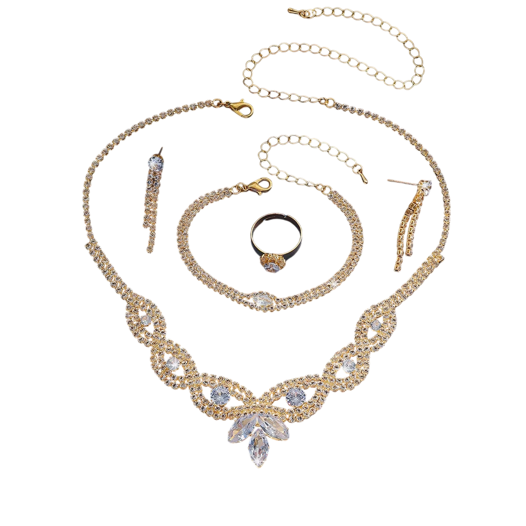 Jewelry Wholesale Fashion New Necklace Earrings Bracelet Ring Set Shiny Bride Jewelry Two Piece Set With Accessories