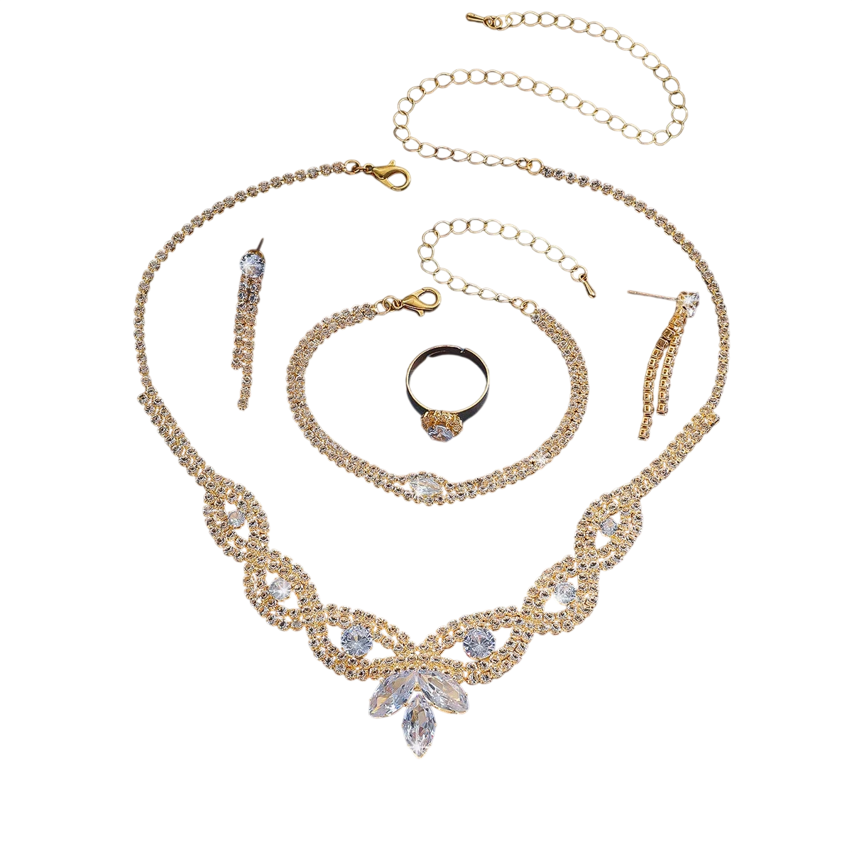 Jewelry Wholesale Fashion New Necklace Earrings Bracelet Ring Set Shiny Bride Jewelry Two Piece Set With Accessories