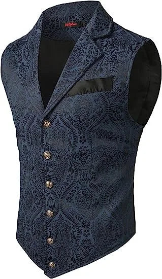 Suits Vest Coat Men Button Formal Sleeveless Coats Floral Print Gothic Punk Victoria Costume Waistcoat Lapel Collar Vest Uniform