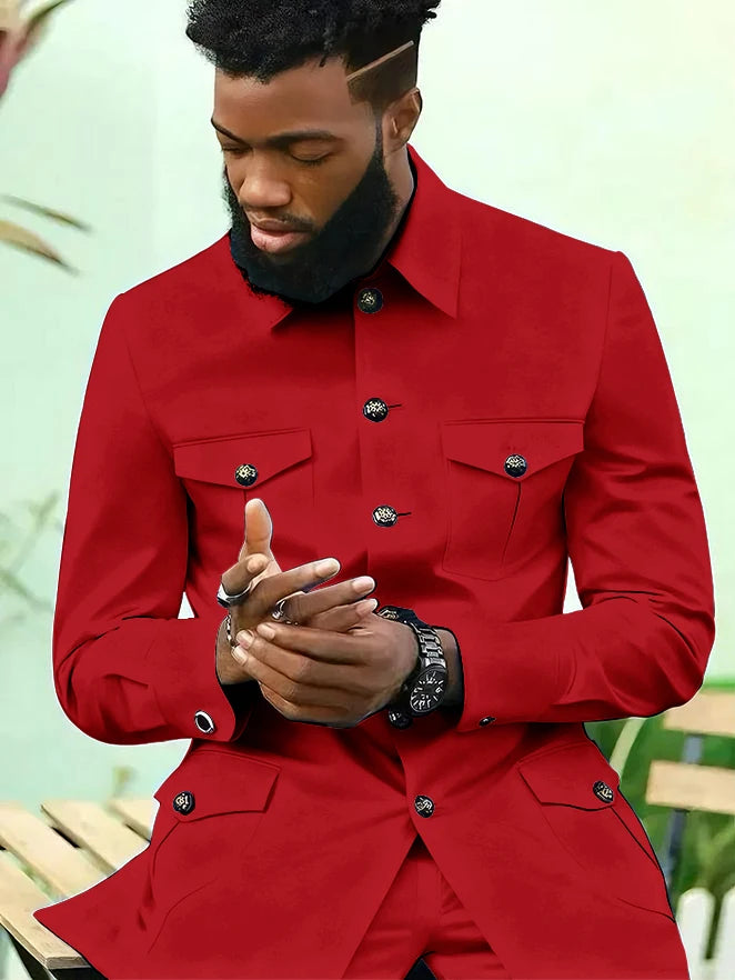 Suits for Men 2 Piece Fashion Stand Collar Single Breasted Suit Solid Color Wedding Tuxedo Business Casual Suit (Jacket+Pants)