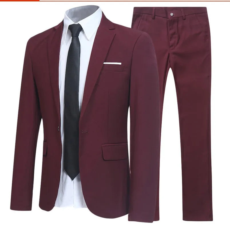 2026 Men's Two-piece Suits Solid Color Slim Fit Trendy Fashion Suit Groom's Wedding Business Formal Suit Oversized Suit S-6XL
