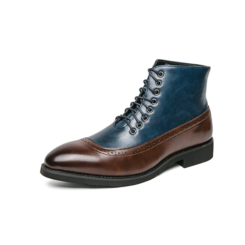 Winter Trend High Top Workwear Shoes Tips Thick Soles for Men's Business Dress Shoes British Style Men's Leather Ankle Boots