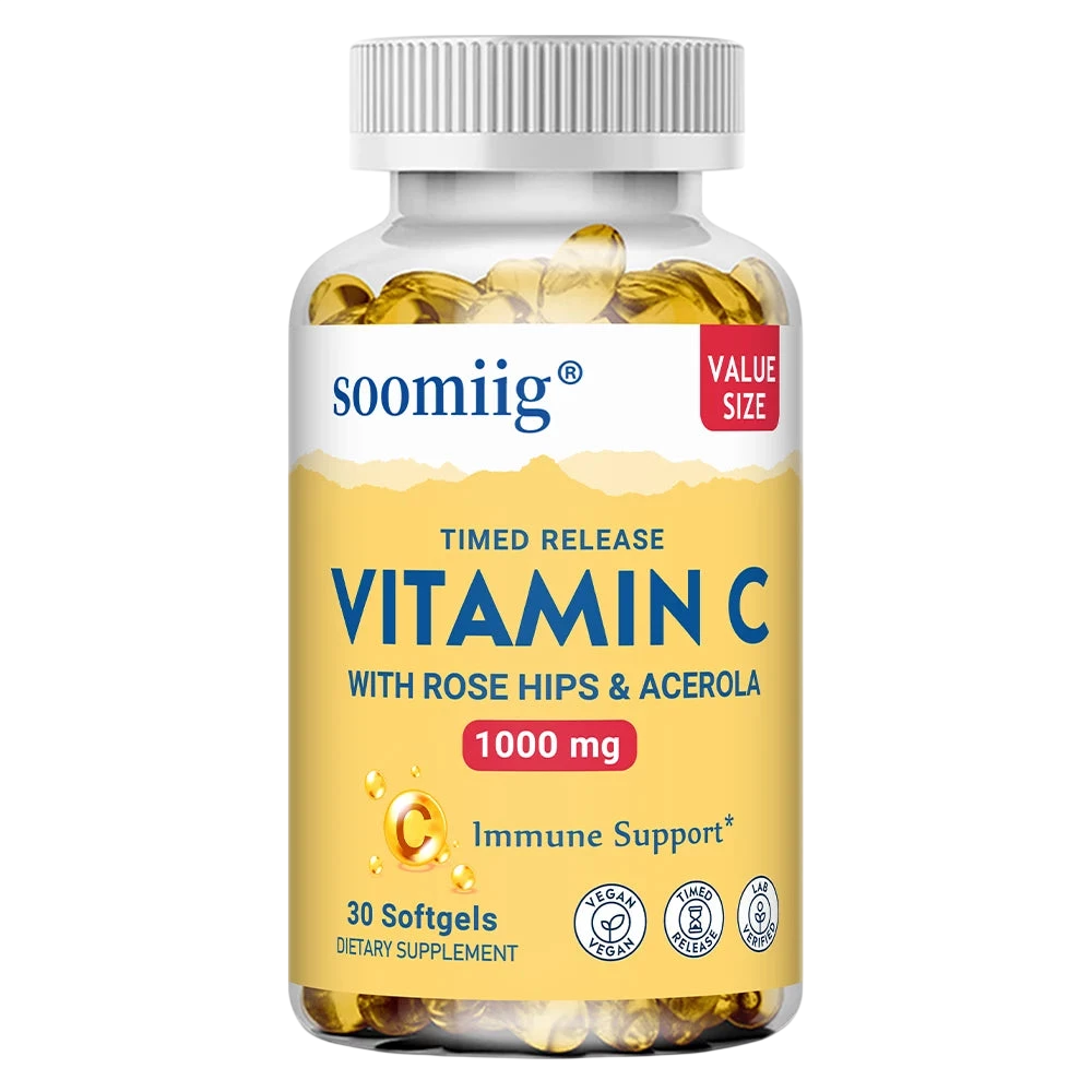 Vitamin C W Rose Hips Acerola 1000Mg Two Stage Timed Release Healthy Immune Function Skin Hair Nails Support Non Gmo