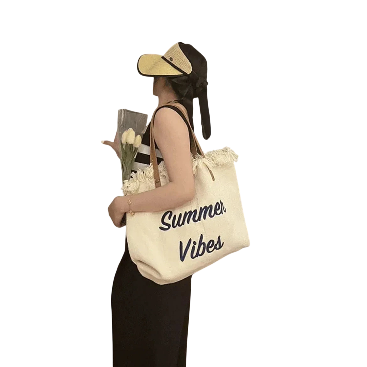 Handbag Woman Bag Design Simple Niche Travel Beach Tote Bag Tassel Letter Embroidery Fashion Large Capacity Shoulder Bags 2022