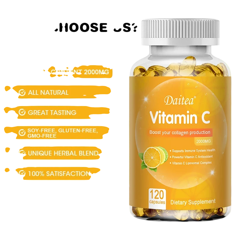 Vitamin C Capsules 2000 Mg Rich In Antioxidant Helps Skin Nail And Hair Health Immune System Collagen Supplement
