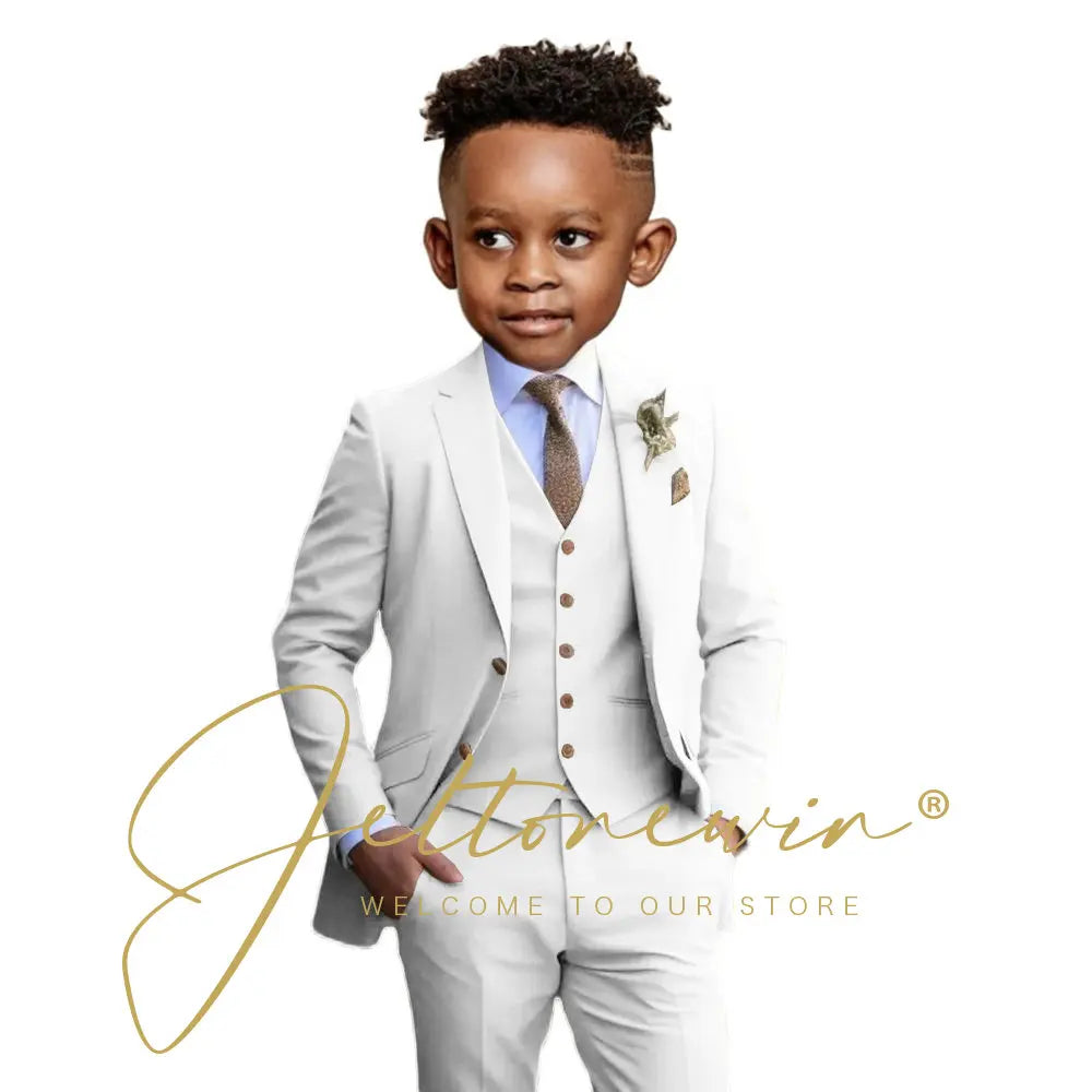 Suit Boys Wedding Tuxedo Beige Jacket Vest Pants 3 Piece Set Formal Clothes Holiday Party Blazer Kids Custom Outfit