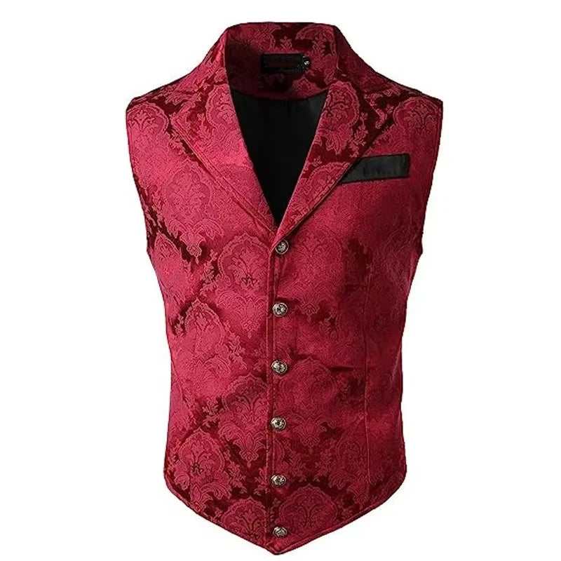 Suits Vest Coat Men Button Formal Sleeveless Coats Floral Print Gothic Punk Victoria Costume Waistcoat Lapel Collar Vest Uniform