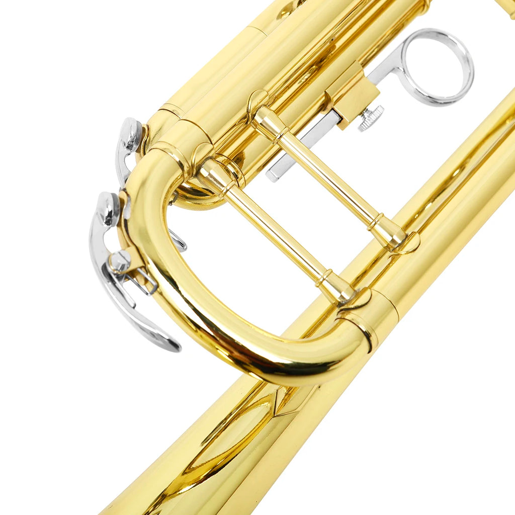 M MBAT Bb/B Flat Trumpet Brass Gold Exquisite Durable Musical Instrument with Mouthpiece Bracket Weak Speaker Gloves Strap Case