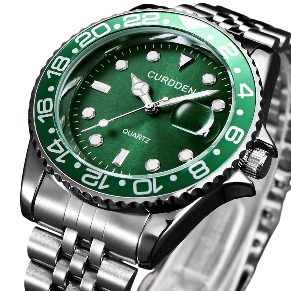 Men Famous Brand Watches Students Boys Fashion Stainless Steel Band Casual Calendar Quartz Watch Green Relogios Masculinos 2024