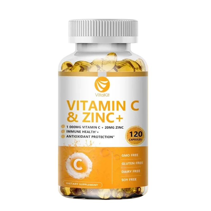 Vitakit Vitamin C 1000Mg With Zinc 20Mg 120 Capsules Vitamin Dietery Supplement Non Gmo Gluten Free Vegan