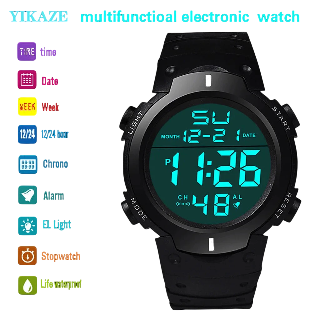 Men Electronic Watch Sports Watches For Men Waterproof Luminous Multifunction Outdoor Fitness Large Screen Electronic Wristwatch