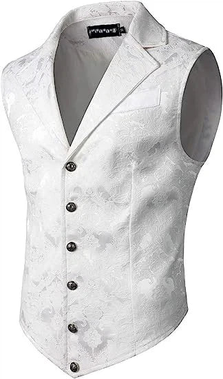 Suits Vest Coat Men Button Formal Sleeveless Coats Floral Print Gothic Punk Victoria Costume Waistcoat Lapel Collar Vest Uniform