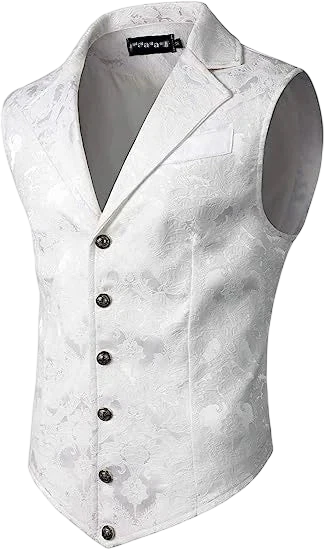 Suits Vest Coat Men Button Formal Sleeveless Coats Floral Print Gothic Punk Victoria Costume Waistcoat Lapel Collar Vest Uniform
