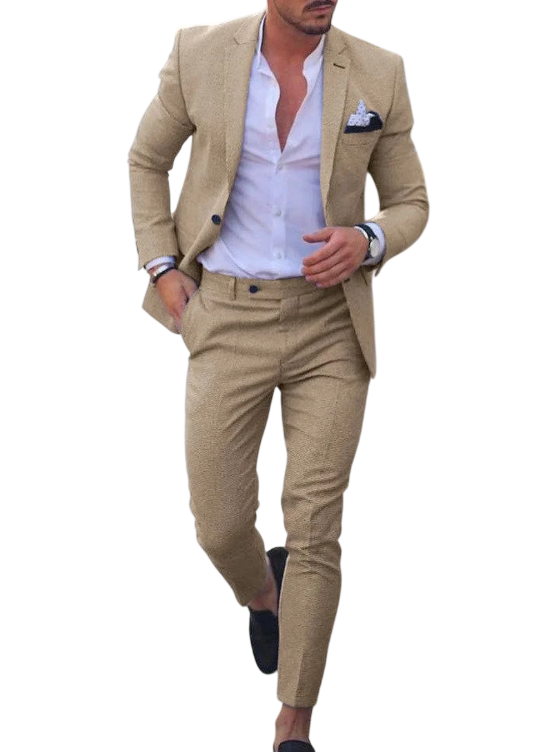 2026 Mens Suit Sets Fashion Party Formal Business Outfit Solid Tuxedo Single Button Blazer Pants Wedding Groom Dress Two Pieces