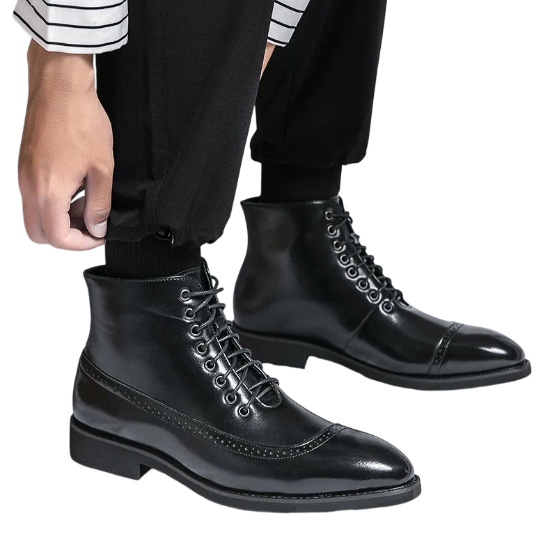 Winter Trend High Top Workwear Shoes Tips Thick Soles For Mens Business Dress Shoes British Style Mens Leather Ankle Boots