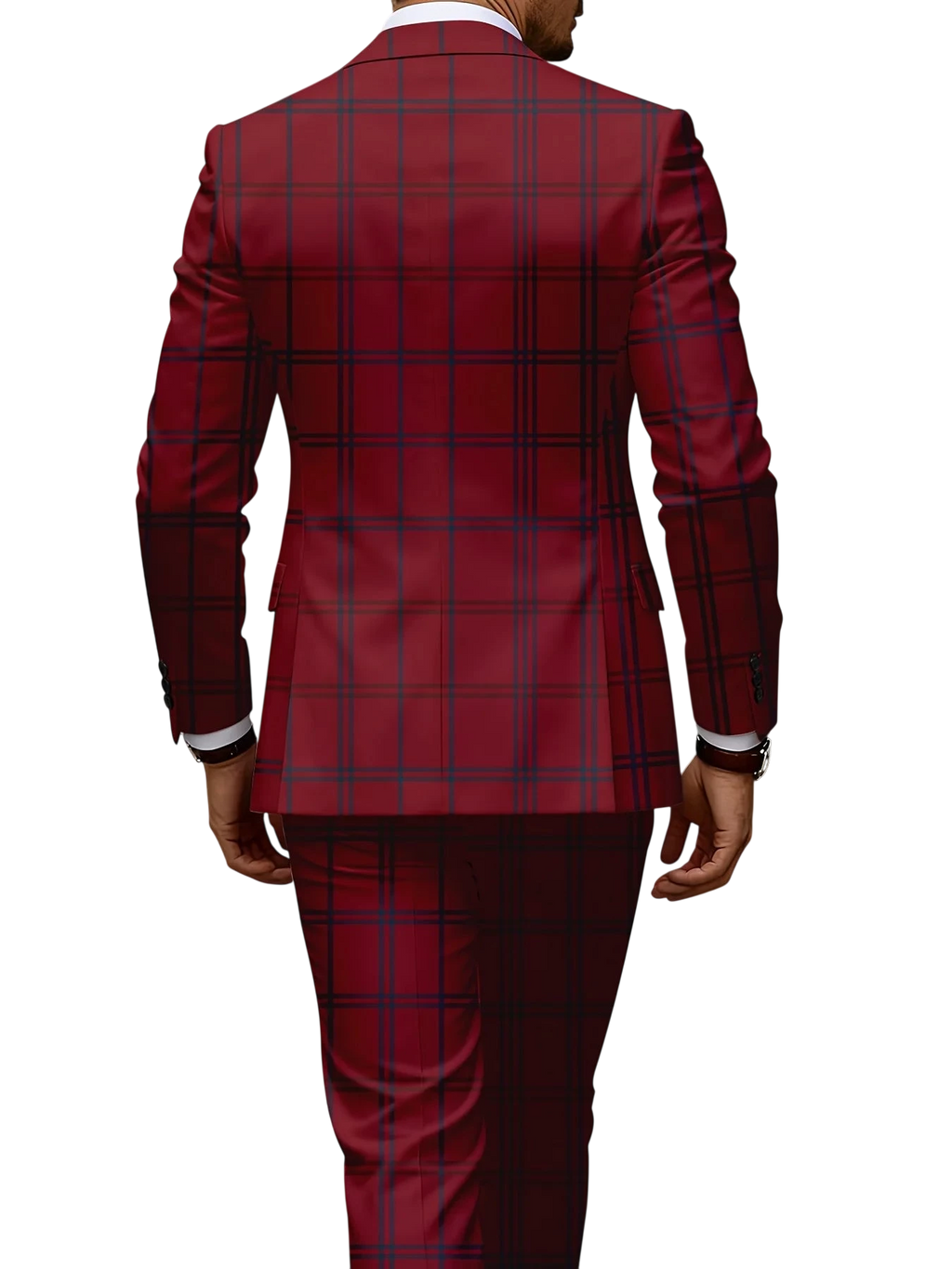 European American Style Mens Business Suit Set Two Piece Suit Trousers Retro Red Blue Color Block Plaid Print