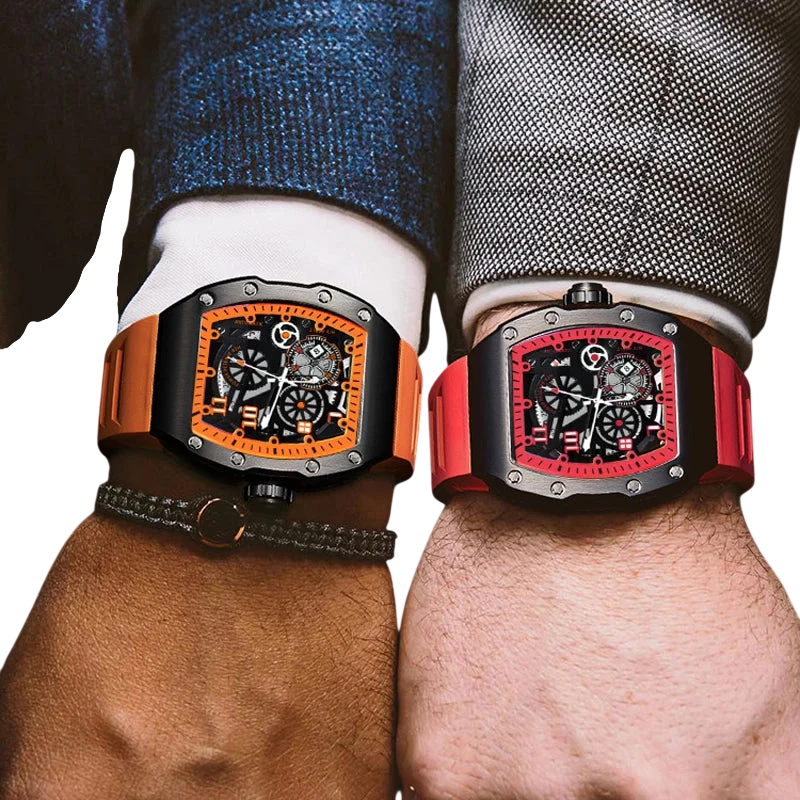 Mens Watch Sports Brand Fashion Trend Fully Automatic Quartz Wristwatch Hollow Waterproof Black Warrior Male Clock Watches