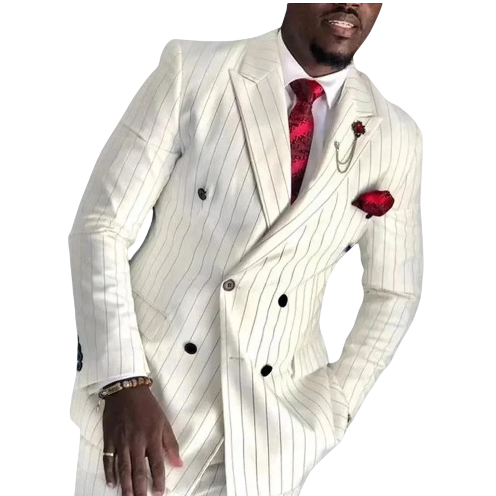 Striped Wedding Suits For Men Double Breasted Groom Tuxedo 2 Pieces Pinstripe Style Set Jacket With Pants Formal Customized Suit