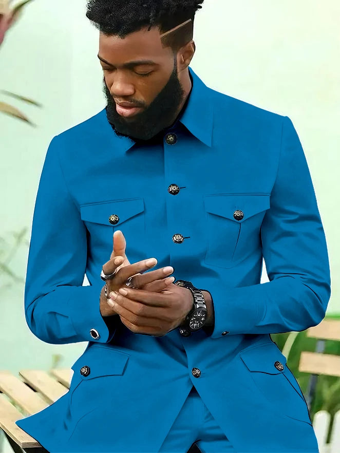 Suits for Men 2 Piece Fashion Stand Collar Single Breasted Suit Solid Color Wedding Tuxedo Business Casual Suit (Jacket+Pants)