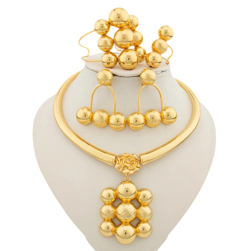 Jewelry Set For Women Luxury Pendant Necklace And Dangle Earrings Weddings Bridal Bangle Ring Set Gifts