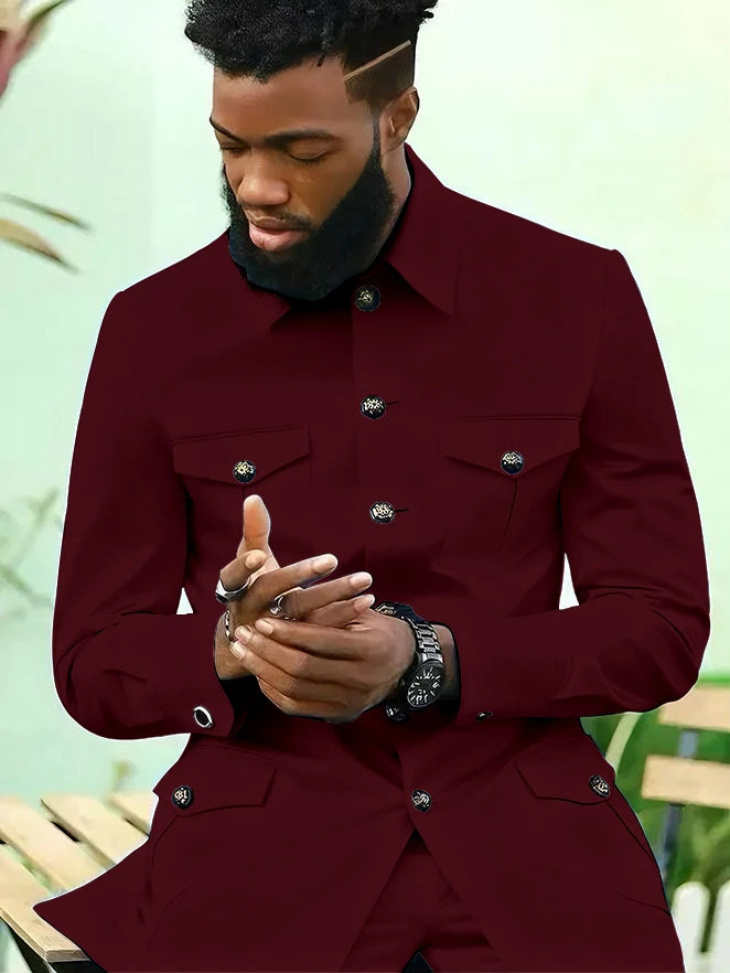Suits for Men 2 Piece Fashion Stand Collar Single Breasted Suit Solid Color Wedding Tuxedo Business Casual Suit (Jacket+Pants)