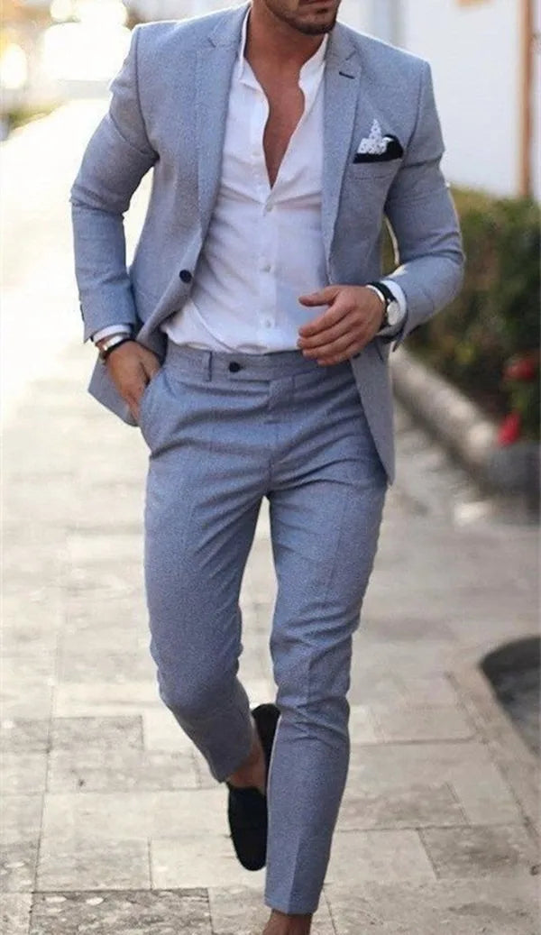 2026 Men's Suit Sets Fashion Party Formal Business Outfit Solid Tuxedo Single Button Blazer+Pants Wedding Groom Dress Two-pieces