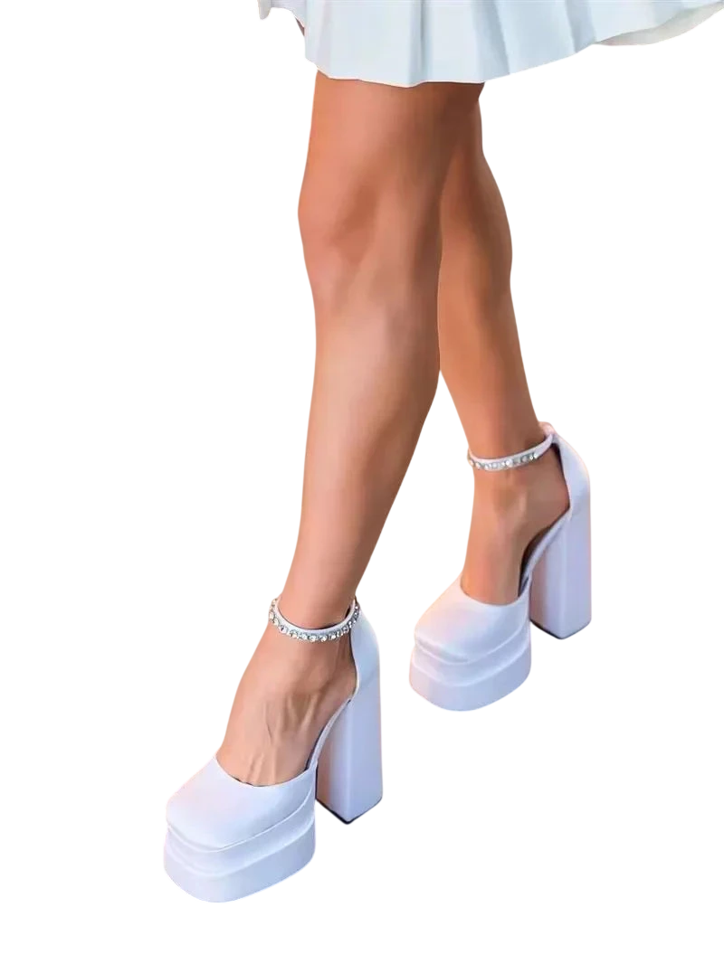 Womens Wedding Shoes Sexy Thick High Heels Sole Black White Dress Party Wedding Luxury Shoes Zapatos De Mujer