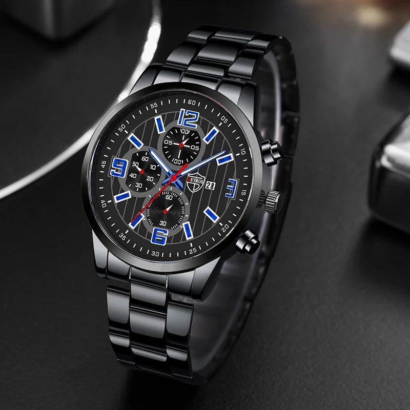 Men's Fashion Sports Watches for Men Business Stainless Steel Quartz Wristwatch Calendar Man Casual Leather Luminous Clock Watch